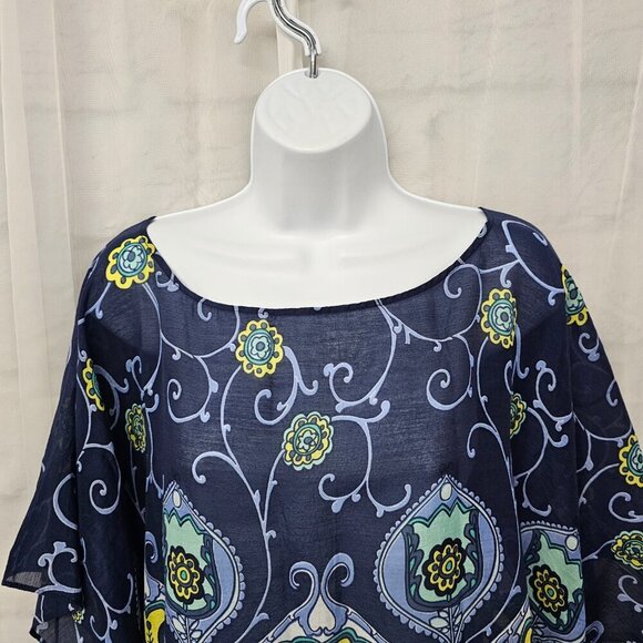 Talbots Blue Green Peasant Blouse Silk Blend Boho Festival Retro L - Picture 2 of 10